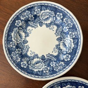 7 Crabtree & Evelyn blue and white teacup saucers